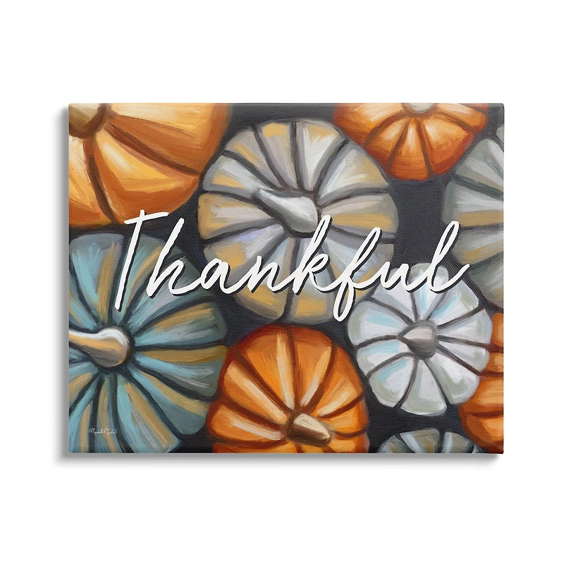 Stupell Industries Autumn Thankful Pumpkins Phrase Canvas Wall Art