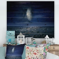 Designart - Full Moon Over Dark Ocean At Night