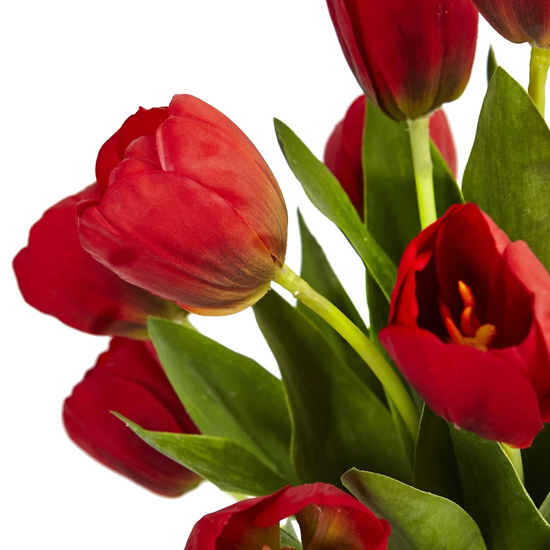 Tulips Silk Arrangement in Black Glossy Cylinder Vase