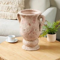 17" Pink Ceramic Antique Style Distressed Decorative Vase