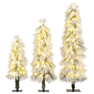3ft., 4ft., 5ft. Pre-Lit Snow-Pressed Artificial Christmas Tree Set, Warm White LED Lights