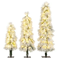 3ft., 4ft., 5ft. Pre-Lit Snow-Pressed Artificial Christmas Tree Set, Warm White LED Lights