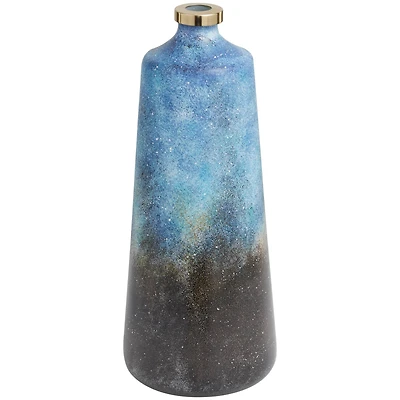 17" Blue Glass Galaxy Inspired Abstract Vase