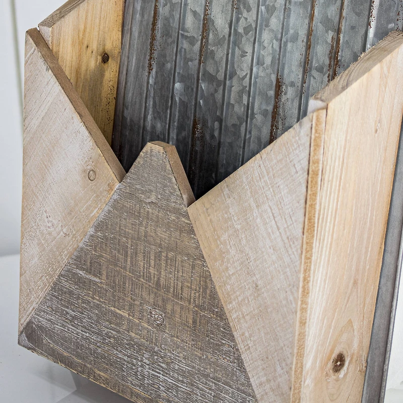 Galvanized Metal & Wood Envelope Wall Organizer