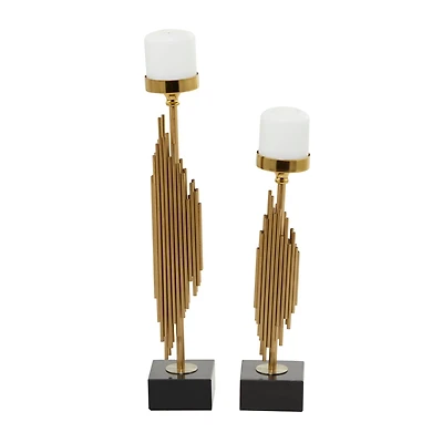 The Novogratz Gold Stainless Steel Vertical Pipe Stand Candle Holder Set