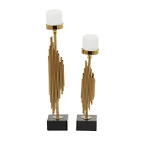 The Novogratz Gold Stainless Steel Vertical Pipe Stand Candle Holder Set