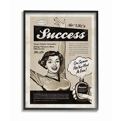 Stupell Industries Success Spray Funny Vintage Comic Wall Accent with Black Frame