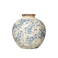 Hello Honey® 8" Blue & White Crackle Floral Terra Cotta Vase