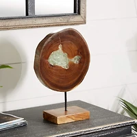 12" Natural Round Brown Teak Wood Log Sculpture