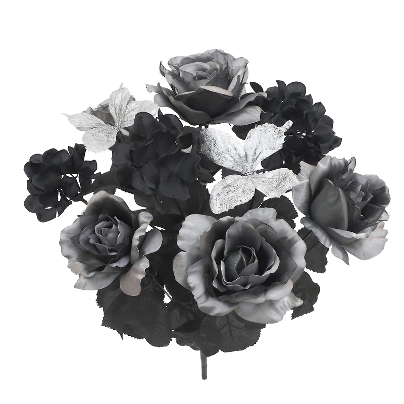 18.5" Black & Gray Rose & Silver Butterfly Bush by Ashland®