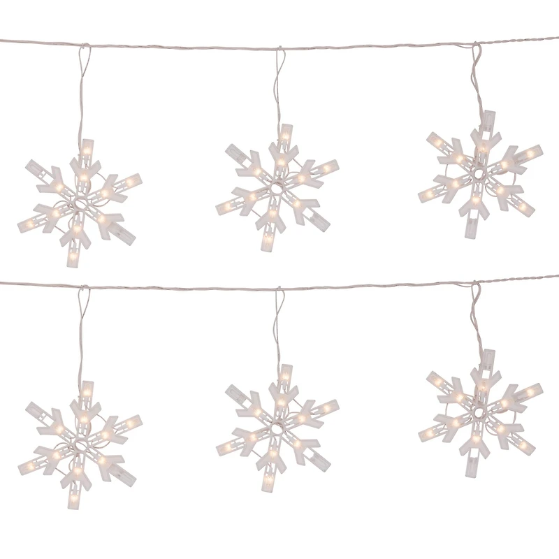 100 Clear Twinkling Snowflake Icicle Christmas Lights - 8.6 ft White Wire