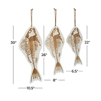 Set of 3 White Wood Coastal Fish Wall Decor, 22", 26", 30"