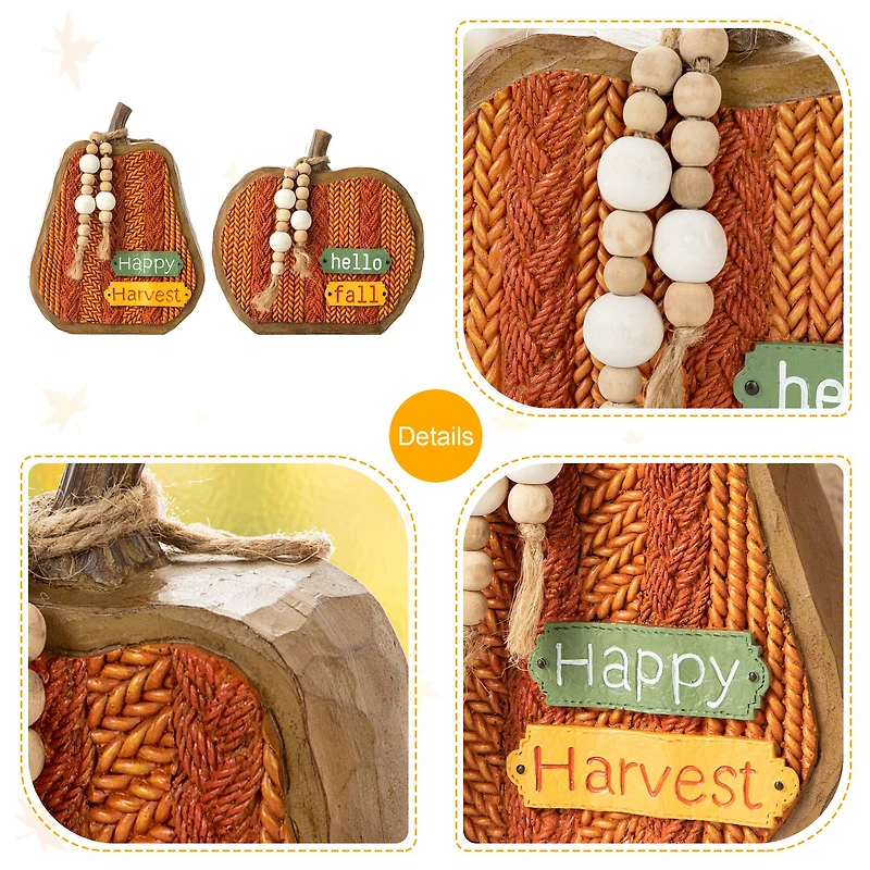 Glitzhome® Fall Faux Knitted Resin Pumpkin Set