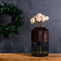 11" Sage Glass Vase with Wood Accent