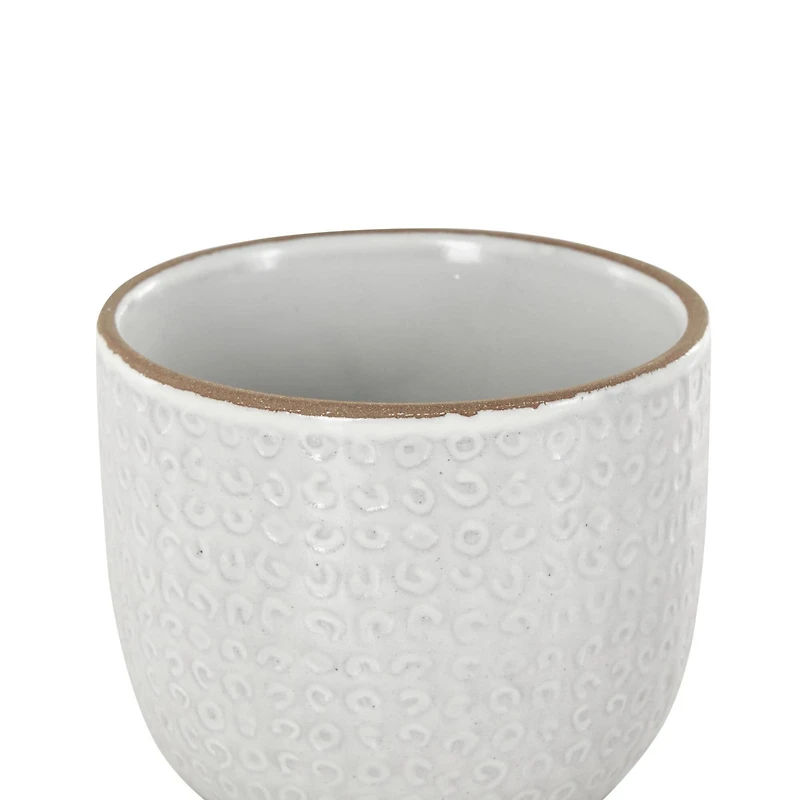 White Abstract Circle Pattern Ceramic Planter Set