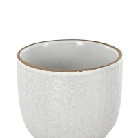 White Abstract Circle Pattern Ceramic Planter Set