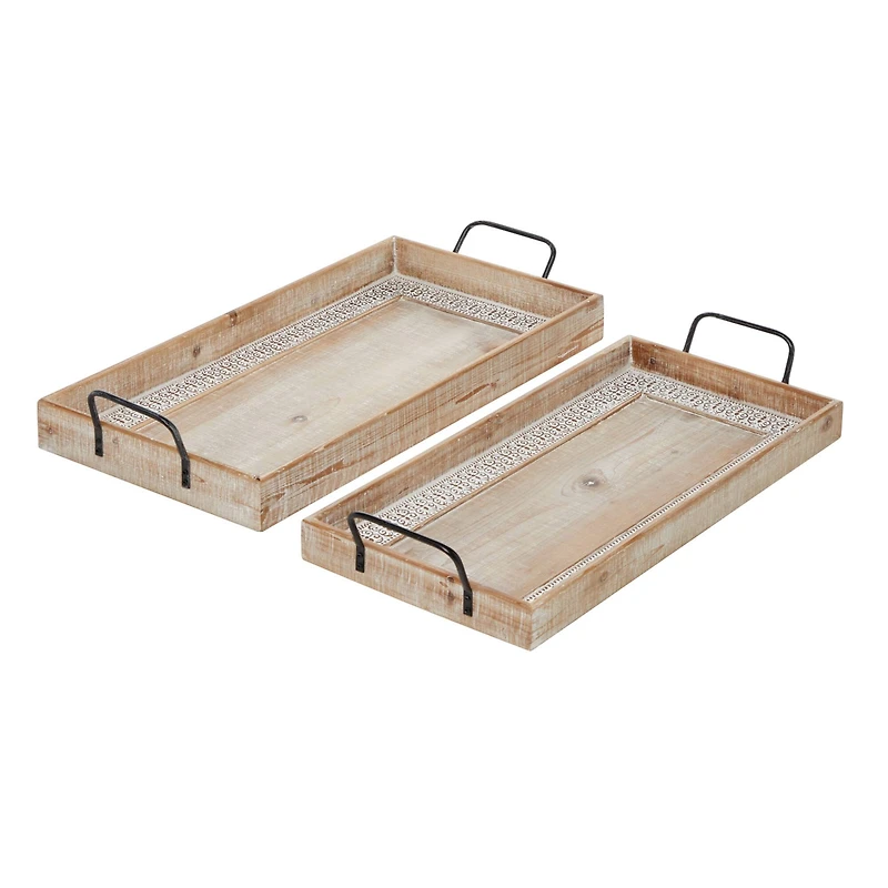 Wood Boho Style Tray Set