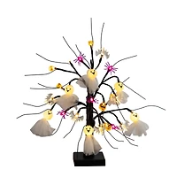 18in. Pre-Lit Artificial Halloween Ghost Dolls, Spiders, Bats & Pumpkins 24 LED Lighted Ornament Tree