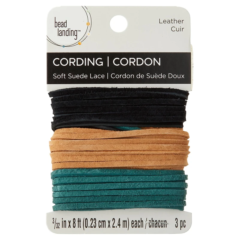 12 Packs: 3 ct. (36 total) 2.5mm Black, Toast and Green Soft Leather Lace Cording by Bead Landing™
