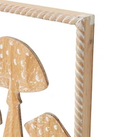 Brown Mushroom Cutouts with Carved Twisted Frames and White Floral Accents Set