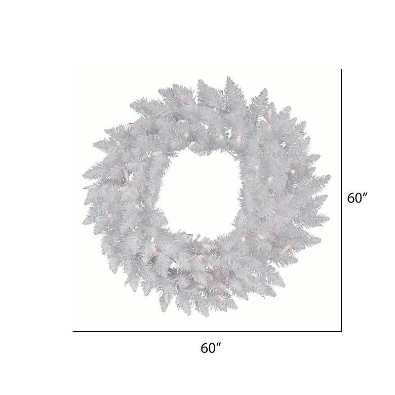 60" Sparkle White Spruce Wreath, Warm White LED Lights