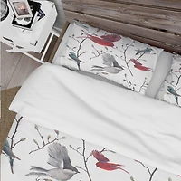 Designart 'Pattern with Birds' Farmhouse Bedding Set