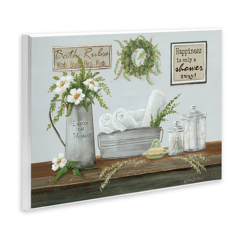 Stupell Industries Farmhouse Bathroom Counter Still Life Motivational Phrases Wall Plaque Art