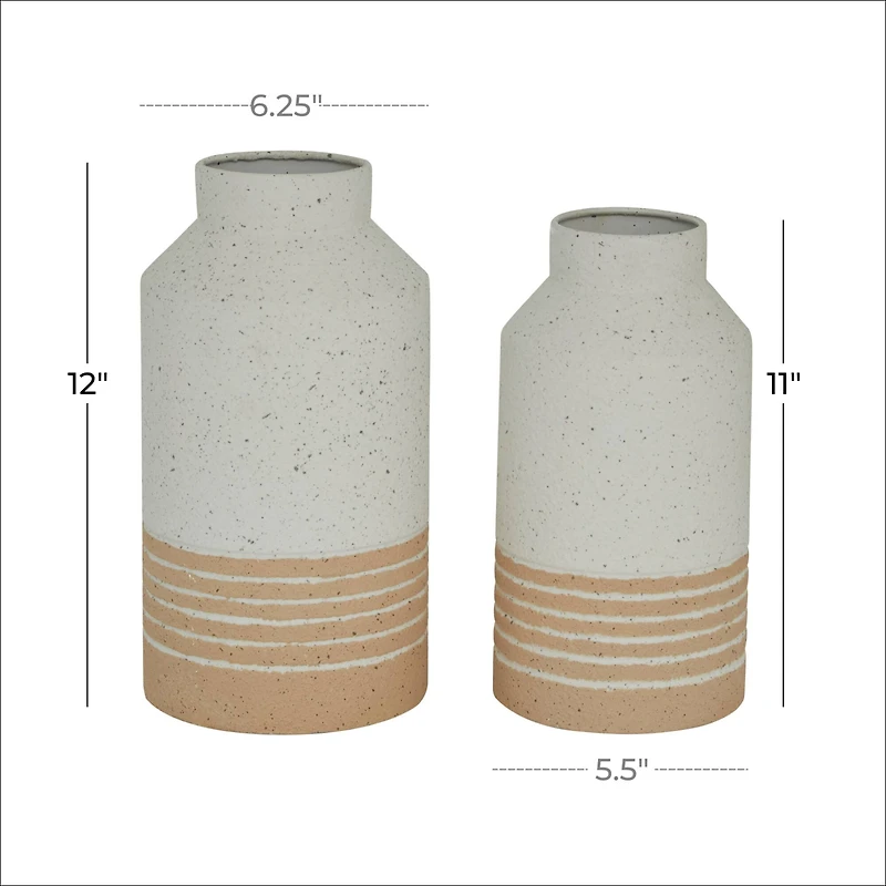 Set of 2 White Metal Farmhouse Vase, 11", 12"