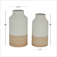 Set of 2 White Metal Farmhouse Vase, 11", 12"