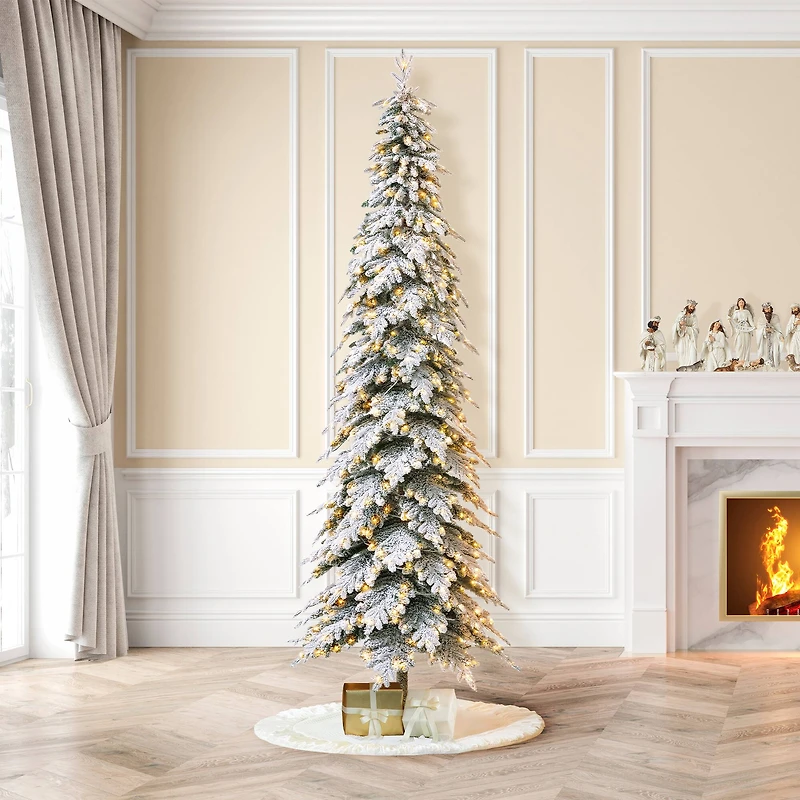 11ft. Pre-Lit Flocked Spruce Artificial Christmas Tree, Warm White Lights