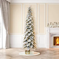 11ft. Pre-Lit Flocked Spruce Artificial Christmas Tree, Warm White Lights