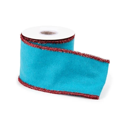 4" x 5yd. Blue Wool & Red Tinsel Wired Ribbon, 2ct.