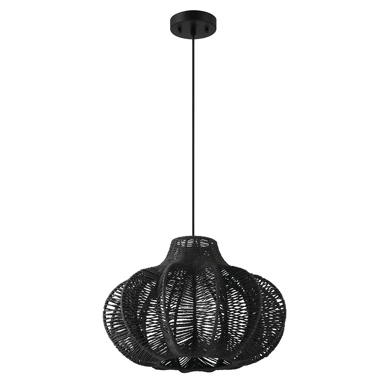 Hello Honey® 17.75" Black Boho Handwoven Paper Rope & Metal Ceiling Pendant Lamp