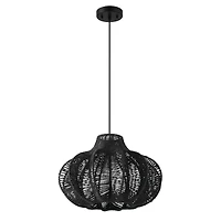 Hello Honey® 17.75" Black Boho Handwoven Paper Rope & Metal Ceiling Pendant Lamp