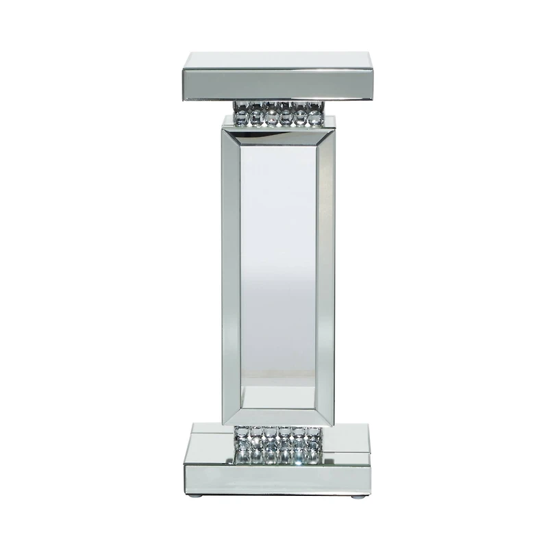 Silver MDF Wood Glam Pedestal Table, 12" x 12" x 28"