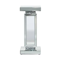 Silver MDF Wood Glam Pedestal Table, 12" x 12" x 28"