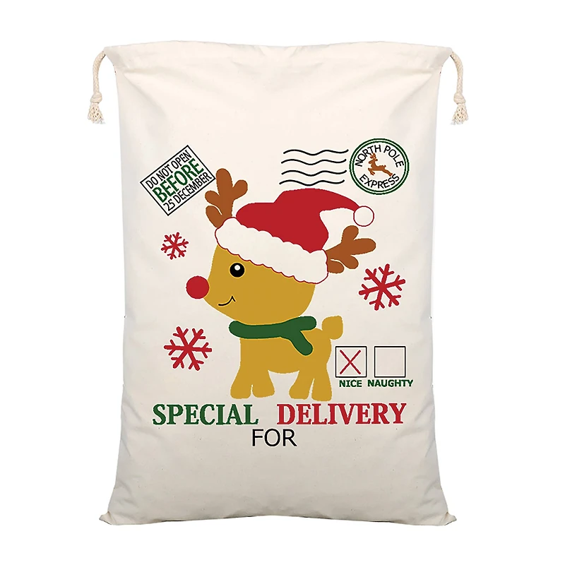 Personality Case™ 19" x 26" Baby Reindeer Delivery Christmas Cotton Sack