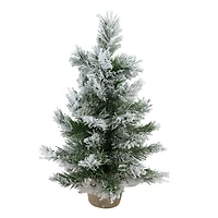 18" Unlit Flocked Pine Artificial Christmas Tree in Burlap Base