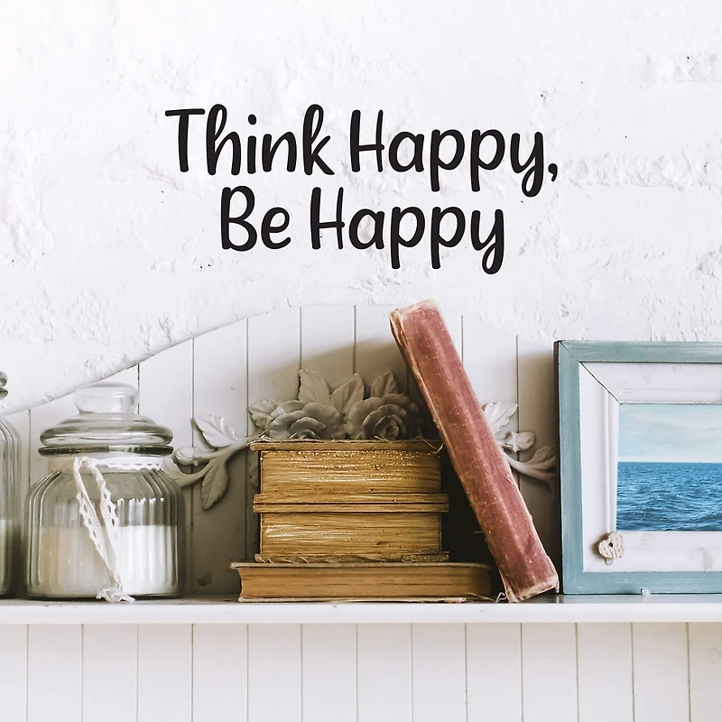 Leisure Arts® Vinyl Matte Black Think Happy, Be Happy Decal
