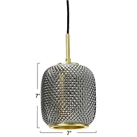 Hello Honey® Smoked Embossed Glass Shade Pendant Lamp with Brass Accents
