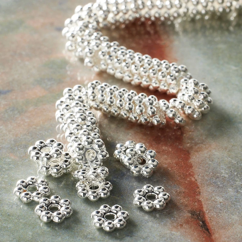9 Packs: 68 ct. (612 total) Silver Metal Large Dot Rondelle Beads, 8mm by Bead Landing™