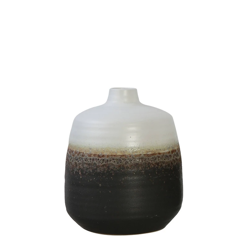 Hello Honey® 7.5" Black & White Ceramic Vase with Brown Reactive Glaze Accent