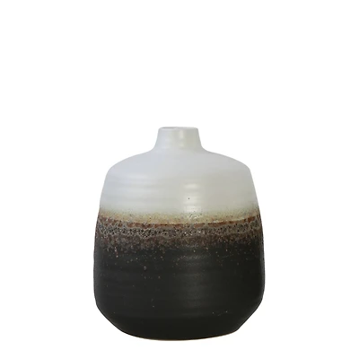 Hello Honey® 7.5" Black & White Ceramic Vase with Brown Reactive Glaze Accent