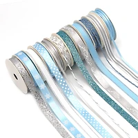 Gwen Studios 3/8" x 2yd. Silver & Blue Holiday Ribbon Pack, 24ct.