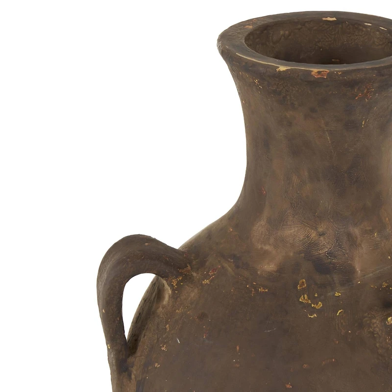 24.5" Dark Brown Ceramic Antique Style Distressed Decorative Vase with Handles