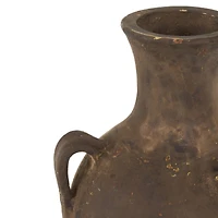 24.5" Dark Brown Ceramic Antique Style Distressed Decorative Vase with Handles