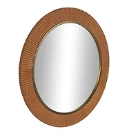  43" Brown Wood  Fluted Room Wall Mirror with Scalloped Edge