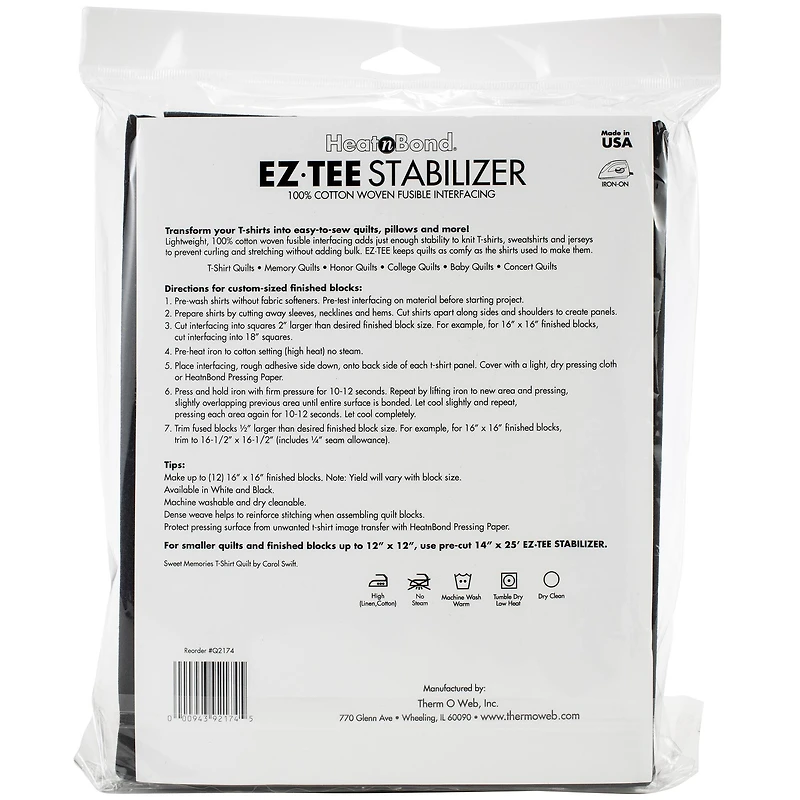 HeatnBond EZ-TEE Black Woven Fusible Stabilizer, 60" x 72"