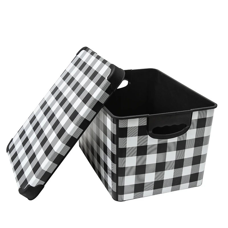 Simplify Checkered Black & White Storage Tote Bin