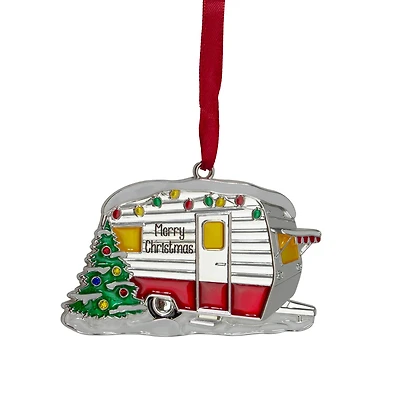 Silver Plated Camper Crystal Embellished Ornament
